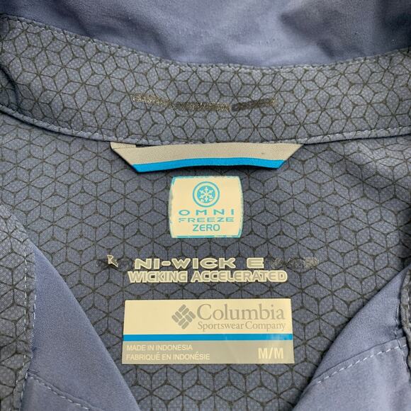 Columbia Shirt Womens M Medium Periwinkle Omni Freeze Snap Buttons Tab Sleeve - Picture 10 of 14